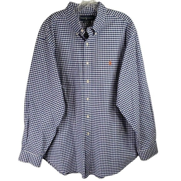 Polo Ralph Lauren Oxford Shirt Men's Size XXL 18 Blue Gingham LS Button up - Picture 2 of 11